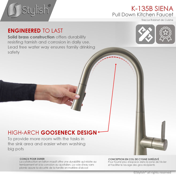 Stylish - Modern Single Handle Pull Down Kitchen Faucet in Brushed Nickel