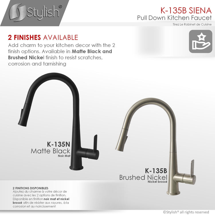 Stylish - Modern Single Handle Pull Down Kitchen Faucet in Brushed Nickel