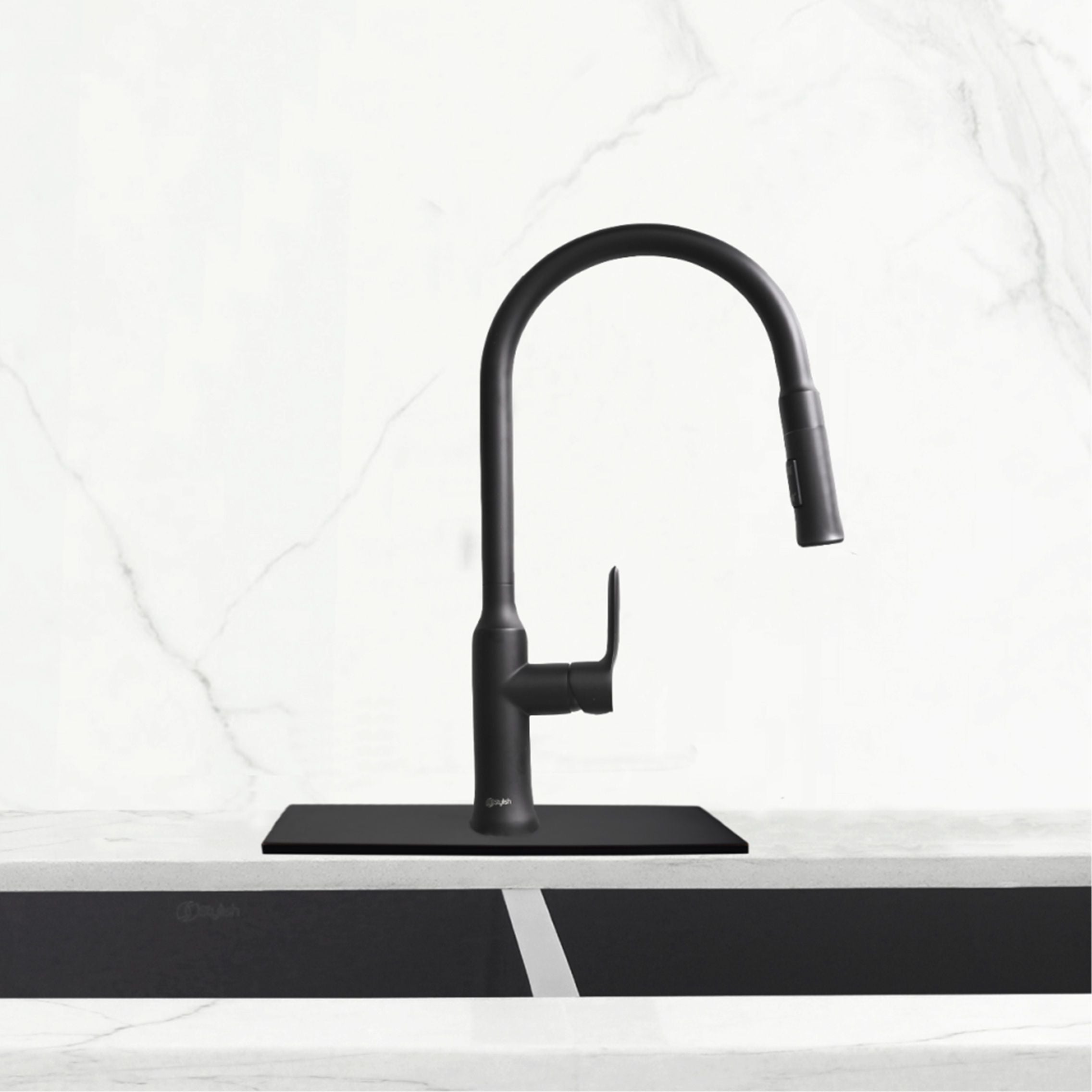 Stylish Single Hole Kitchen Faucet Plate in Matte Black