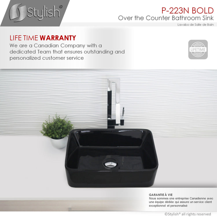 Porcelain Rectangular 18 3/4-inches TopMounted Vessel Bathroom Sink Black