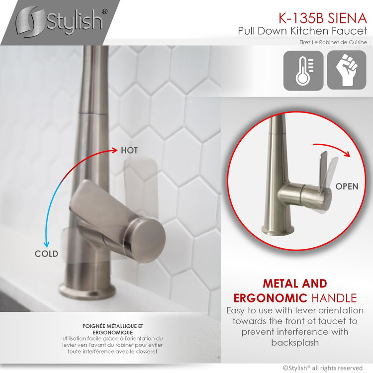 Stylish - Modern Single Handle Pull Down Kitchen Faucet in Brushed Nickel