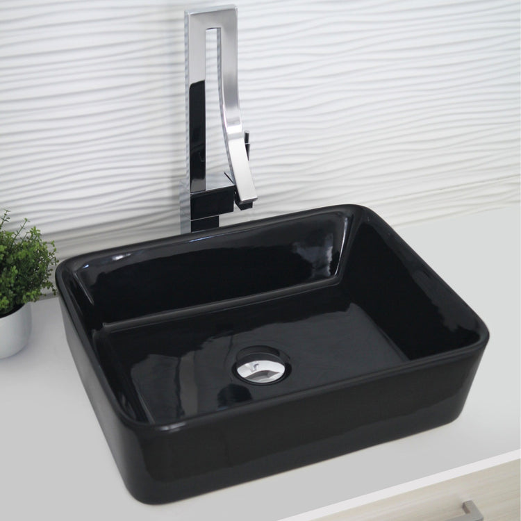 Porcelain Rectangular 18 3/4-inches TopMounted Vessel Bathroom Sink Black
