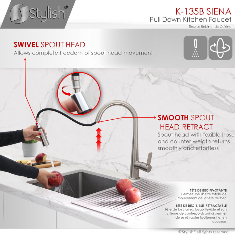 Stylish - Modern Single Handle Pull Down Kitchen Faucet in Brushed Nickel