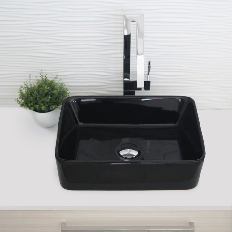 Porcelain Rectangular 18 3/4-inches TopMounted Vessel Bathroom Sink Black
