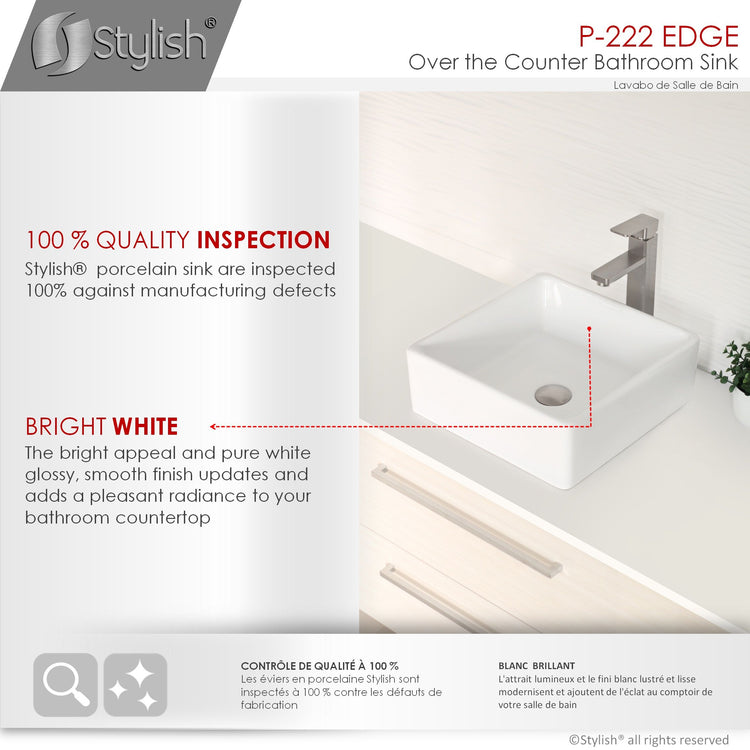 Porcelain Square 15 inch TopMounted Vessel Bathroom Sink