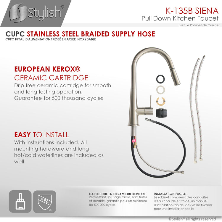 Stylish - Modern Single Handle Pull Down Kitchen Faucet in Brushed Nickel