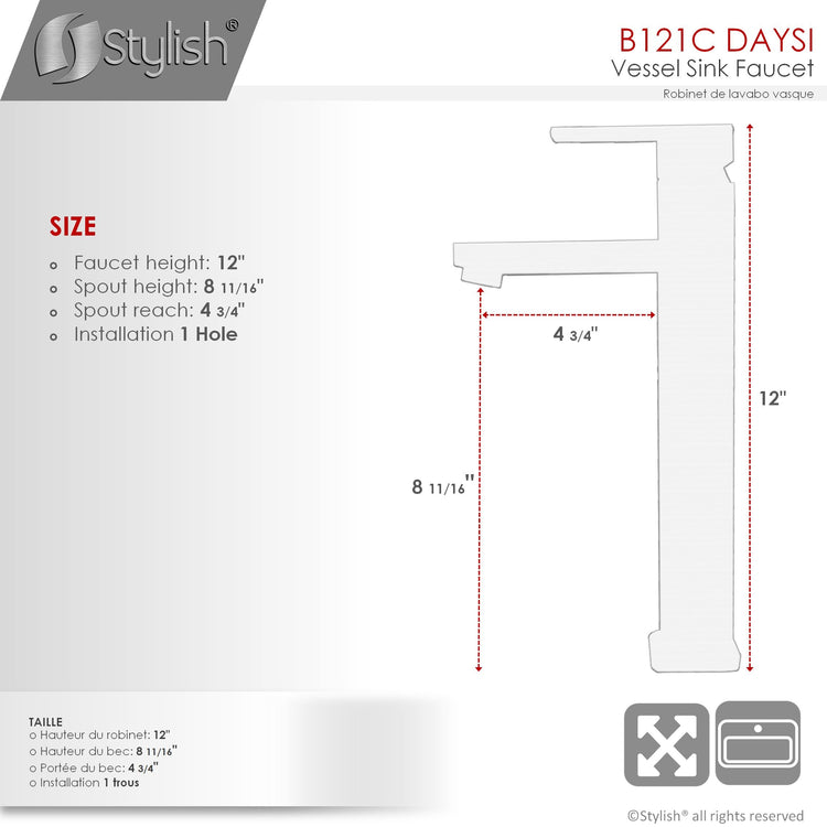 Single Hole Single-Handle Vessel Bathroom Faucet in Polished Chrome