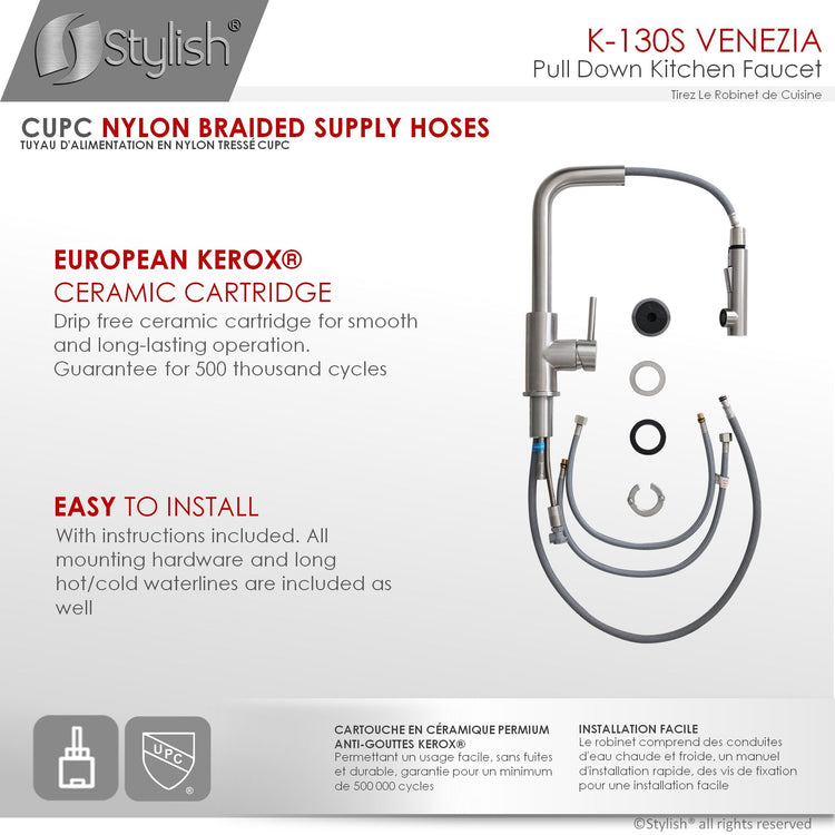 Stylish - Single-Handle Pull-Down Sprayer Kitchen Faucet in Stainless Steel