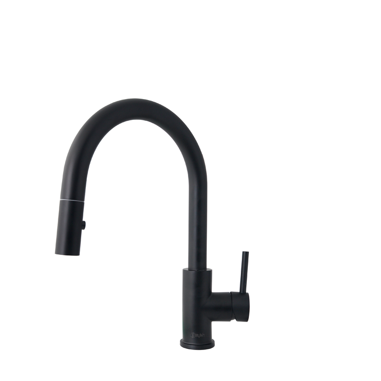 Stylish - Modern Single Handle Pull down Sprayer Kitchen Faucet in Matte Black Stainless Steel
