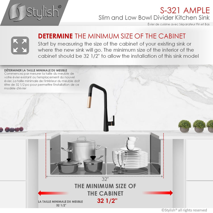 32 L x 18 W-inch Undermount Low Divider Double Bowl 50/50 16G Stainless Steel Sink Grids, Strainers
