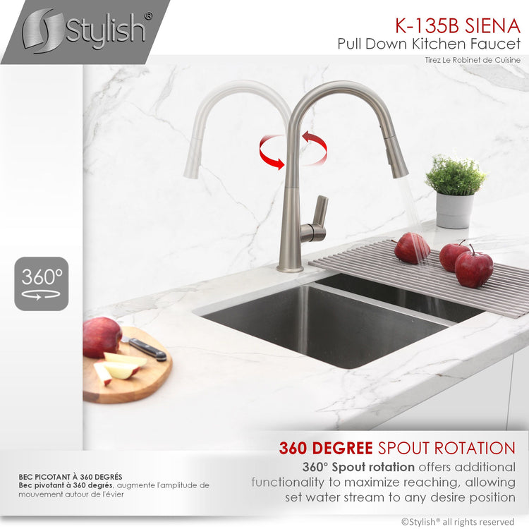 Stylish - Modern Single Handle Pull Down Kitchen Faucet in Brushed Nickel