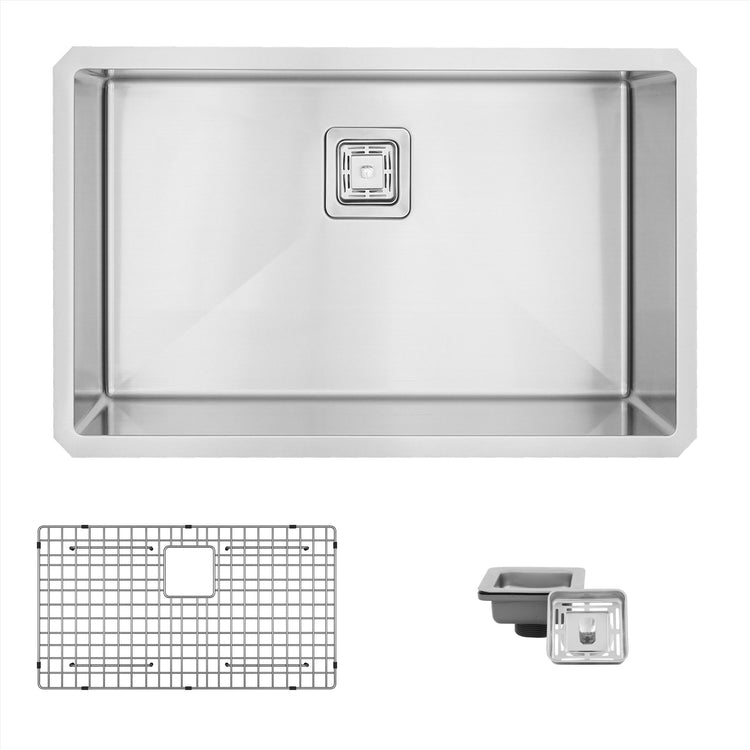 30L x 18W-inch Undermount Single Bowl 16G Stainless Steel Kitchen Sink with Grid and Square Strainer