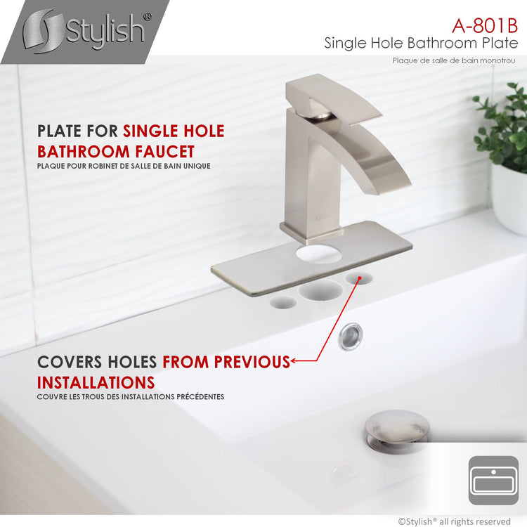 Single Hole Bathroom Faucet Plate in Brushed Nickel