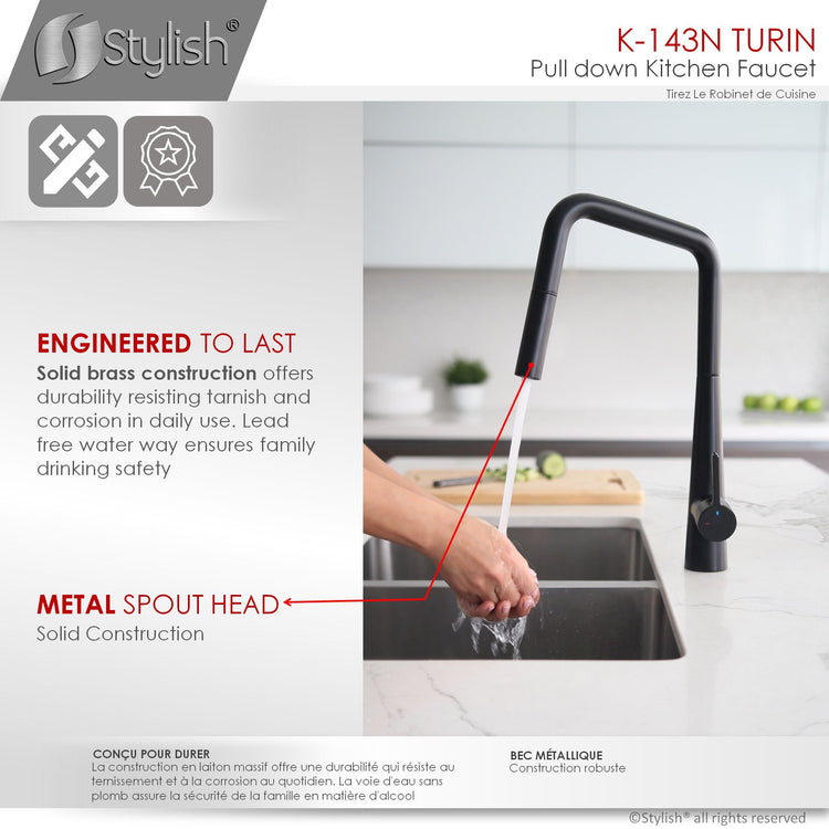 Stylish - Single Handle  Pull down Sprayer  Kitchen Faucet in Stainless Steel Black