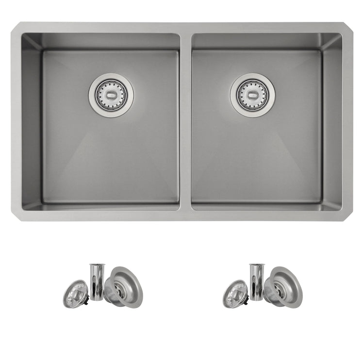 32 L x 18 W-inch Undermount Double Bowl 16G Stainless Steel Kitchen Sink with Strainers Pearl Silver