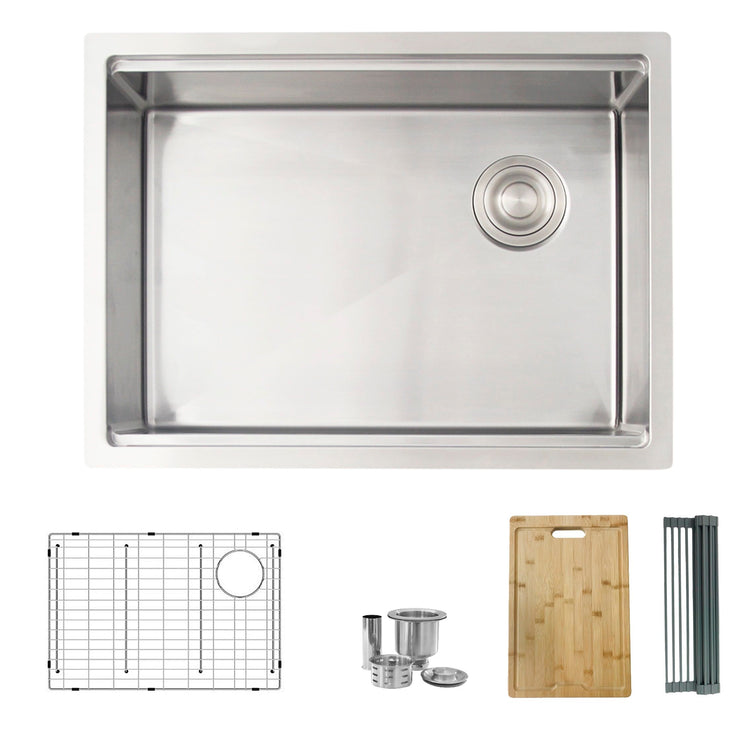 25 L x 19 W-inch Undermount Single Bowl 16G Kitchen Sink Workstation with Accessories Included