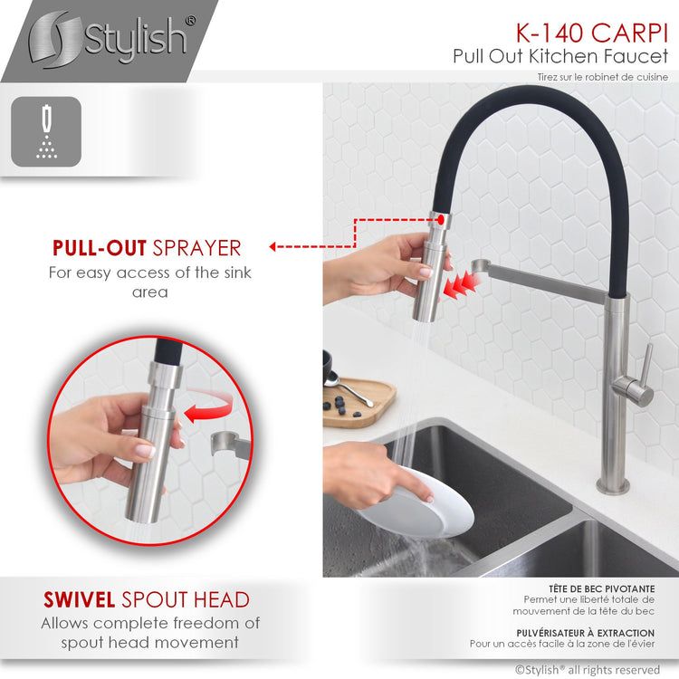 Stylish - Pull Out Single Handle Stainless Steel Kitchen Faucet