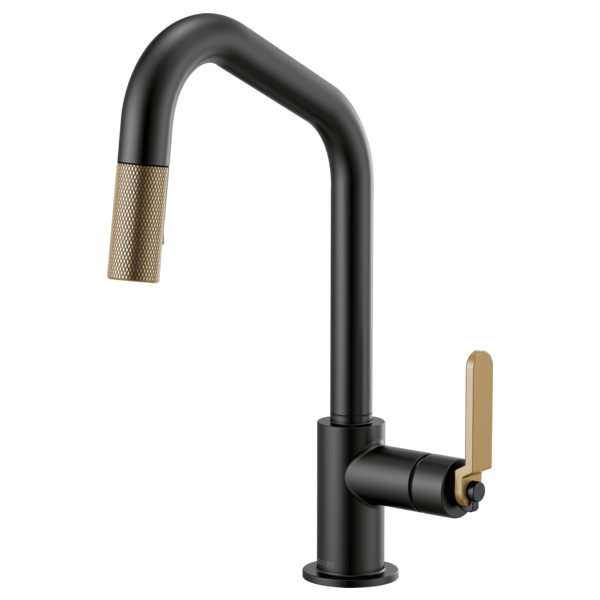 Brizo - Litze - Angled Spout Pull-Down - Industrial Handle - Matte Black/Luxe Gold