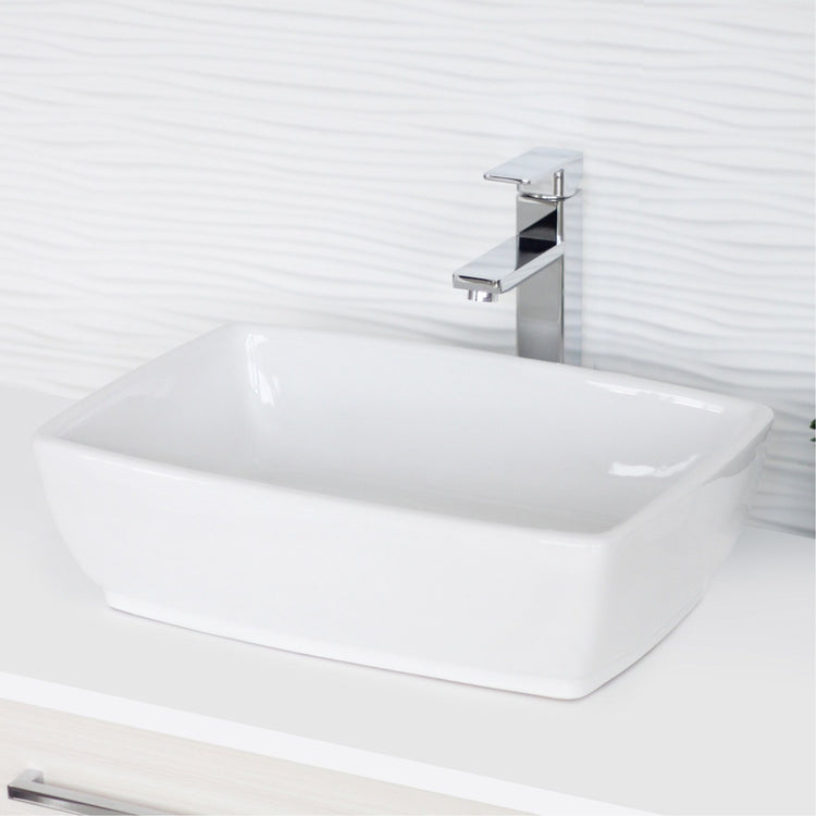 Porcelain Rectangular 19-inches TopMounted Vessel Bathroom Sink White