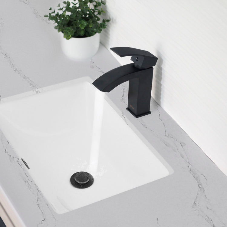 Porcelain Rectangular 18 inch Undermount Bathroom Sink with Matte Black Overflow