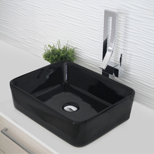 Porcelain Rectangular 18 3/4-inches TopMounted Vessel Bathroom Sink Black