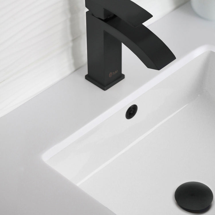 Porcelain Rectangular 20 inch Undermount Bathroom Sink with Matte Black Overflow