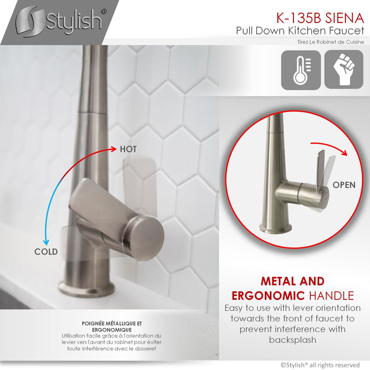 Stylish - Modern Single Handle Pull Down  Kitchen Faucet in Brushed Nickel