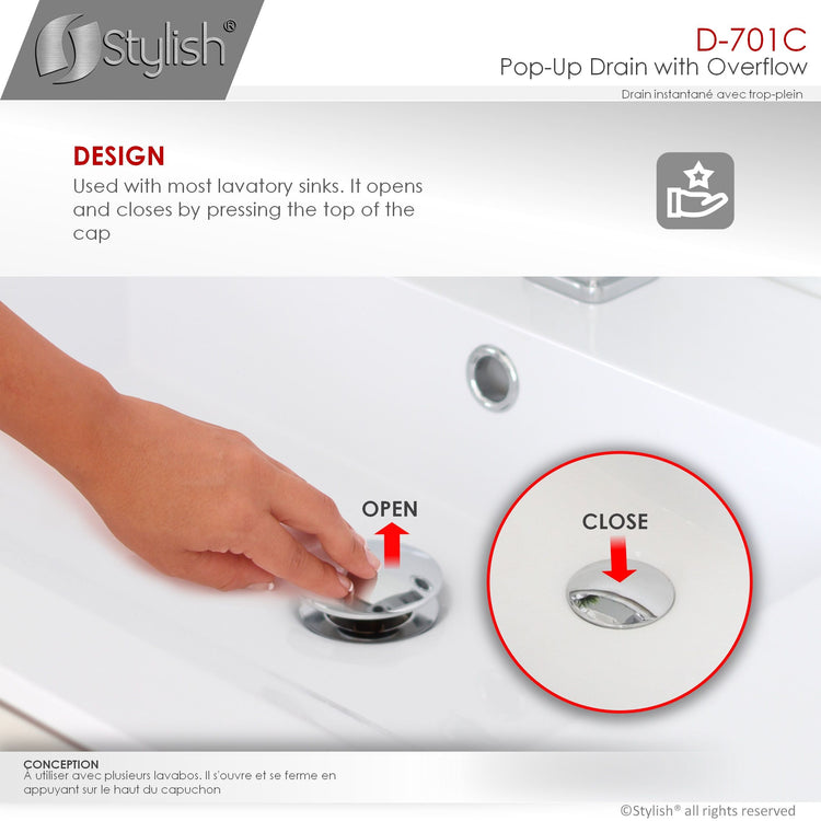 Vessel Sink Pop-Up Drain with Overflow in Polished Chrome Finish