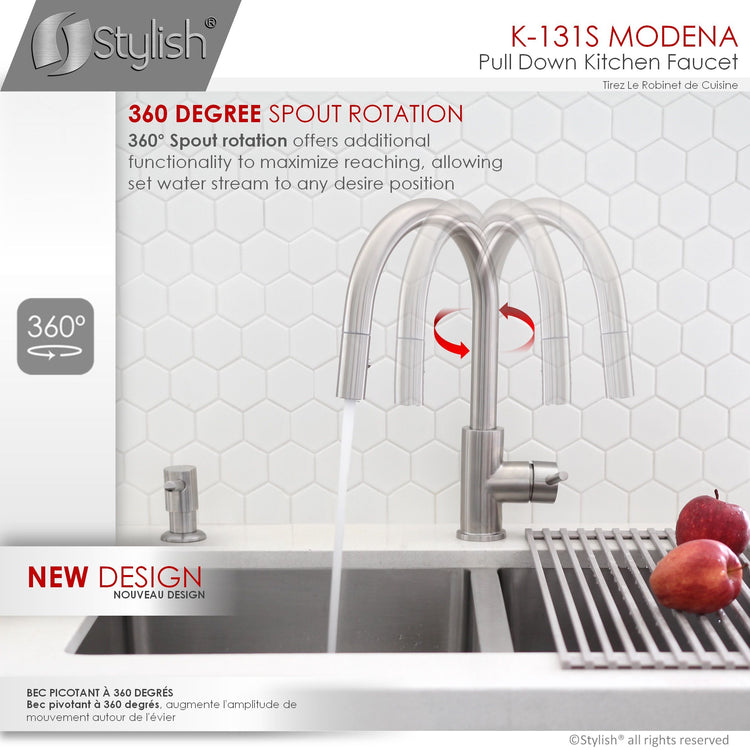 Stylish - Modern Single Handle  Pull down Sprayer  Kitchen Faucet in Stainless Steel