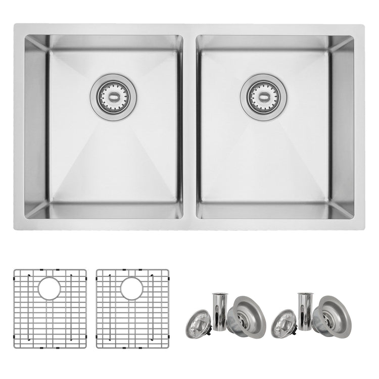 31L x 18W-inch Undermount Double Bowl 18 Gauge Stainless Steel Kitchen Sink with Grids and Strainers