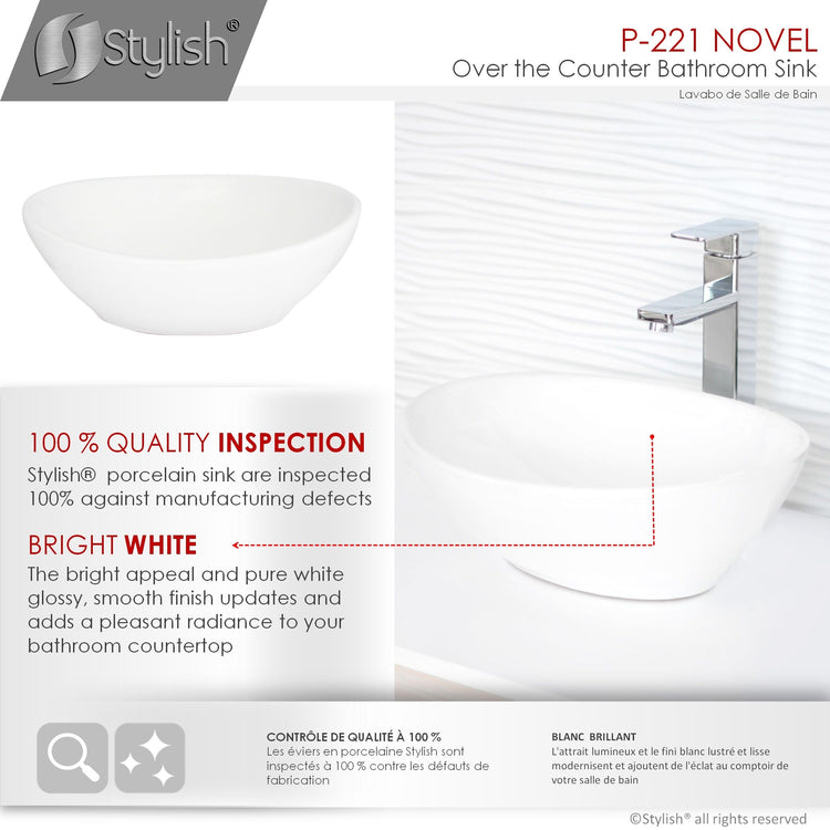 Porcelain Oval 15 3/4-inches TopMounted Vessel Bathroom Sink