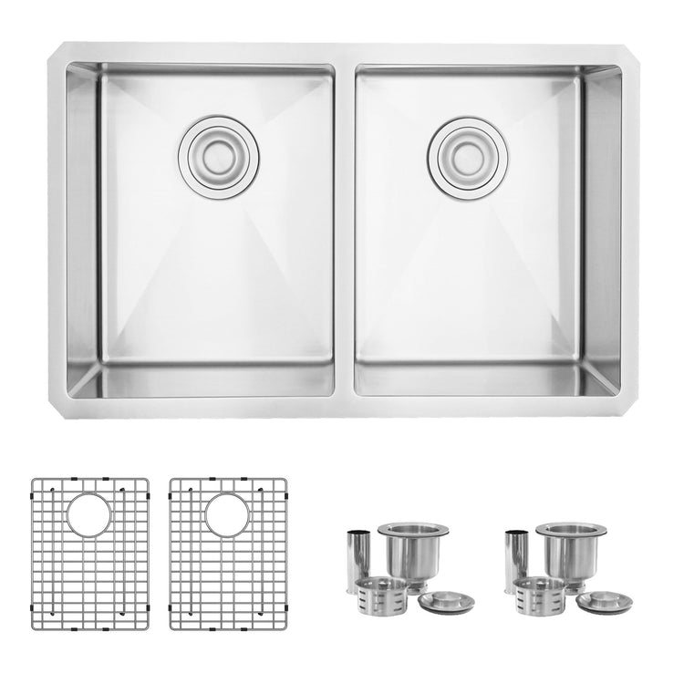 28 x 18 inches Undermount Double Bowl Kitchen Sink with Grids and Strainers