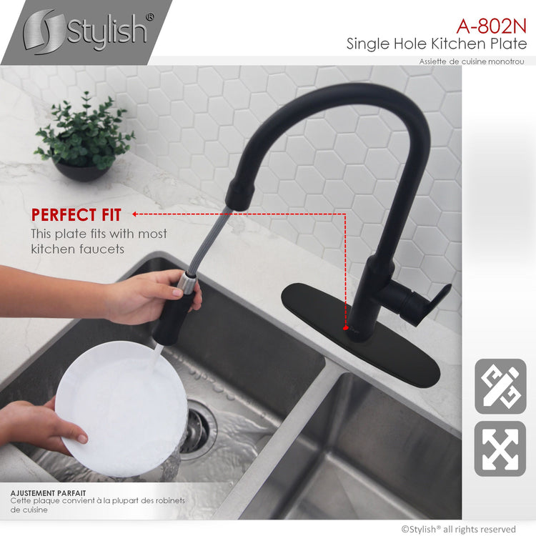 Stylish - Single Hole 9.75-inch Kitchen Faucet Plate in Matte Black