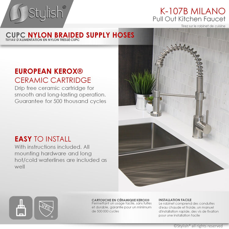 Stylish - Single Handle Pull Out Stainless Steel Kitchen Faucet Brushed Nickel
