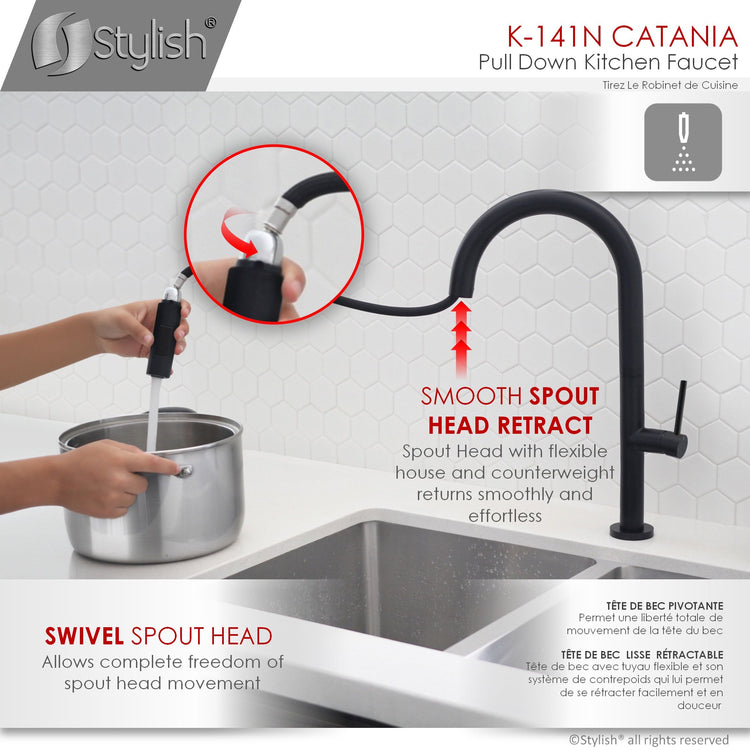 Stylish - Single Handle Pull Down Sprayer Kitchen Faucet in Matte Black Finish