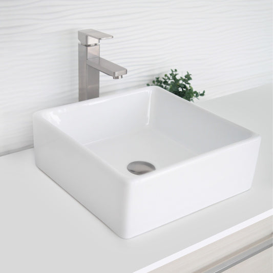 Porcelain Square 15 inch TopMounted Vessel Bathroom Sink