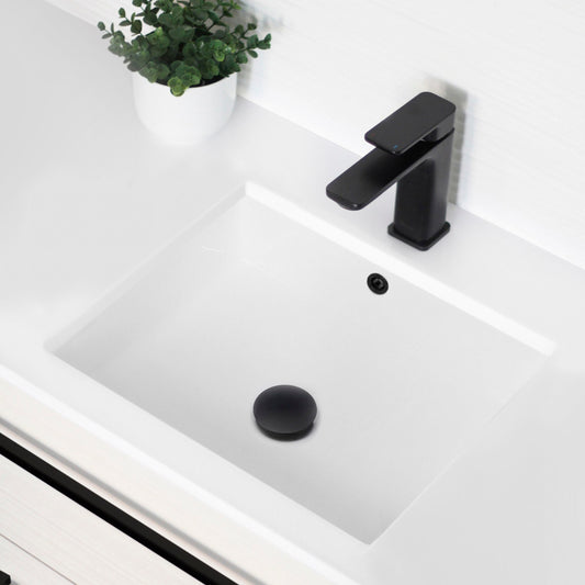 Porcelain Rectangular 20 inch Undermount Bathroom Sink with Matte Black Overflow