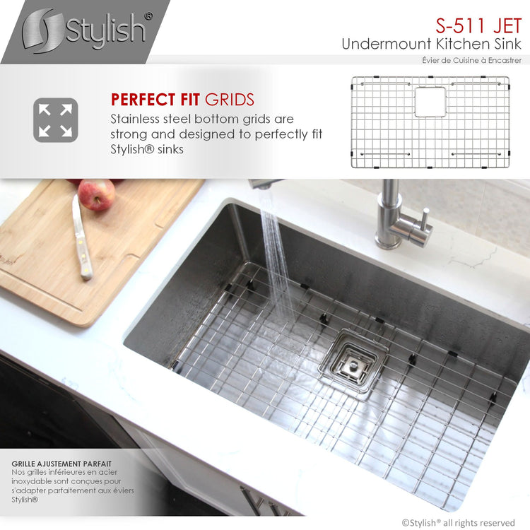 30L x 18W-inch Undermount Single Bowl 16G Stainless Steel Kitchen Sink with Grid and Square Strainer