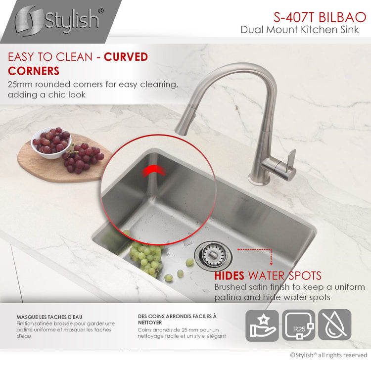 22L x 18W-inch Dualmount Single Bowl 18 Gauge Stainless Steel Kitchen Sink with Strainer