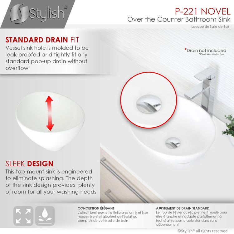 Porcelain Oval 15 3/4-inches TopMounted Vessel Bathroom Sink