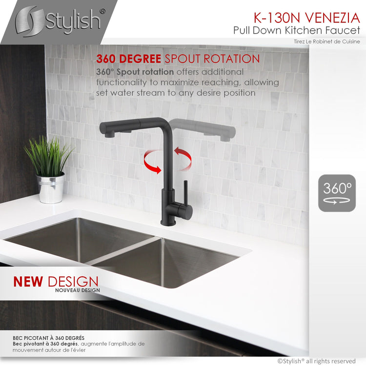 Stylish - Single-Handle Pull-Down Sprayer Kitchen Faucet in Matte Black Stainless Steel