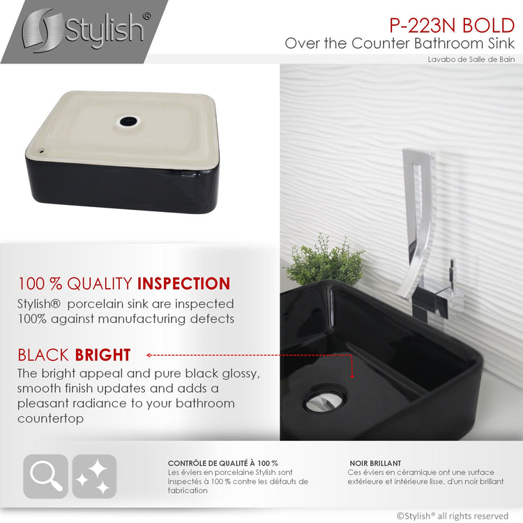 Porcelain Rectangular 18 3/4-inches TopMounted Vessel Bathroom Sink Black