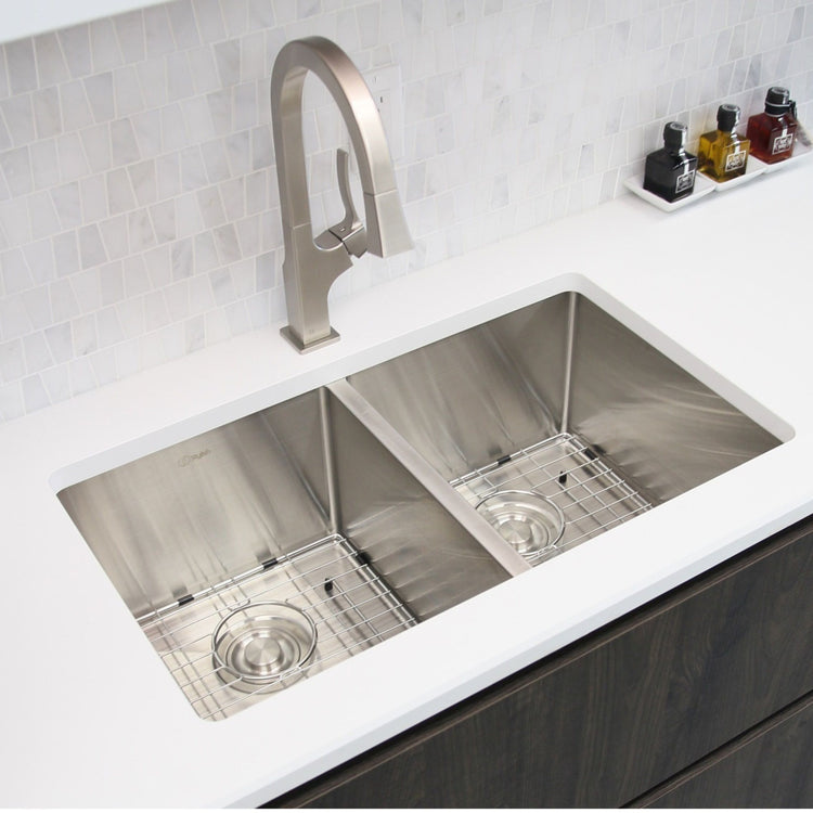 30 L x 18 W-inches Dual Mount Double Bowl 18 Gauge Stainless Steel Kitchen Sink with Grids Strainers