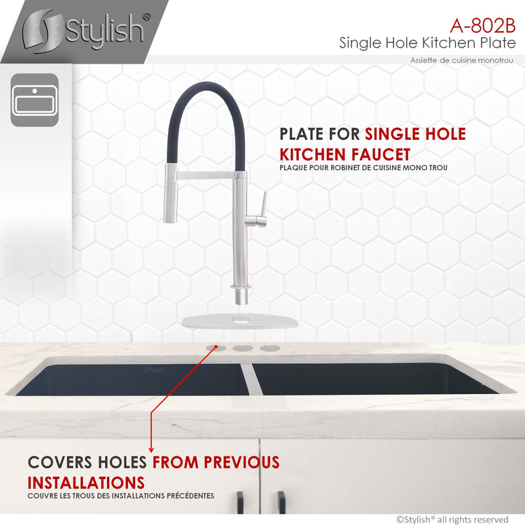 Stylish - Single Hole 9.75-inch Kitchen Faucet Plate in Brushed Nickel