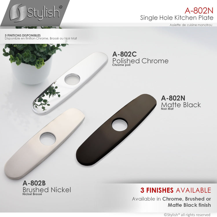 Stylish - Single Hole 9.75-inch Kitchen Faucet Plate in Matte Black