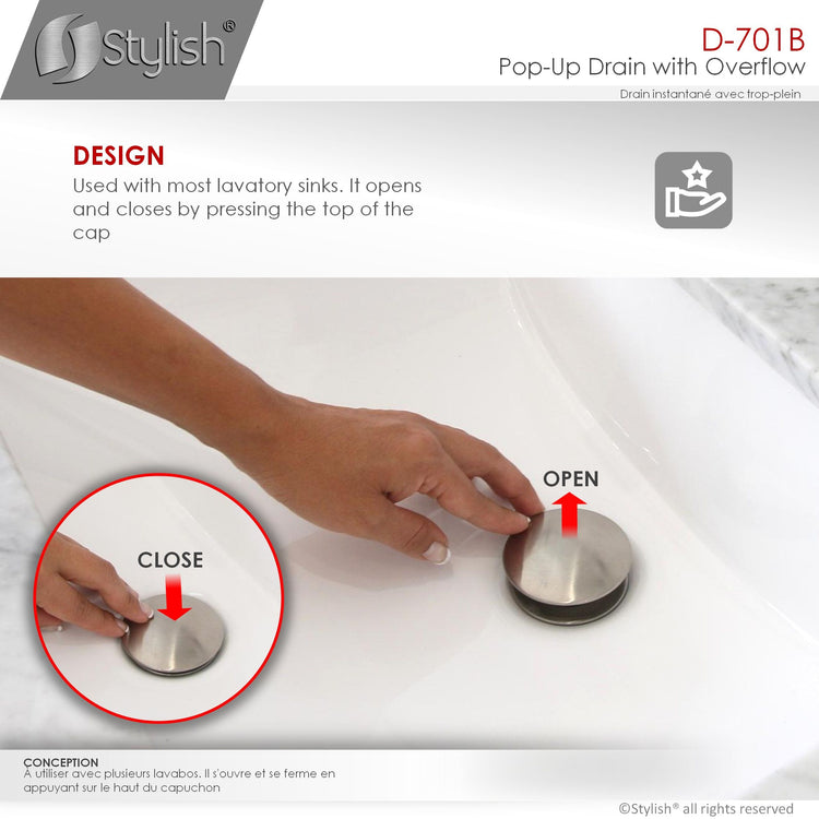 Vessel Sink Pop-Up Drain with Overflow in Brsuhed Nickel Finish