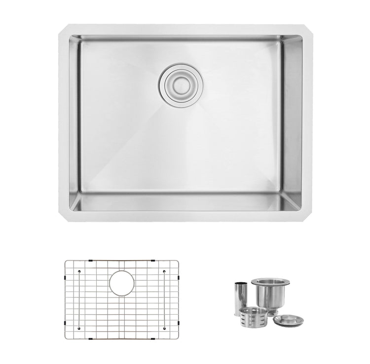 23L x 18W-inch Undermount Single Bowl 16 Gauge Stainless Steel Kitchen Sink with Grid and Strainer