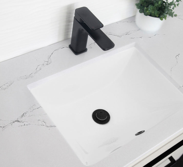 Porcelain Rectangular 18 inch Undermount Bathroom Sink with Matte Black Overflow