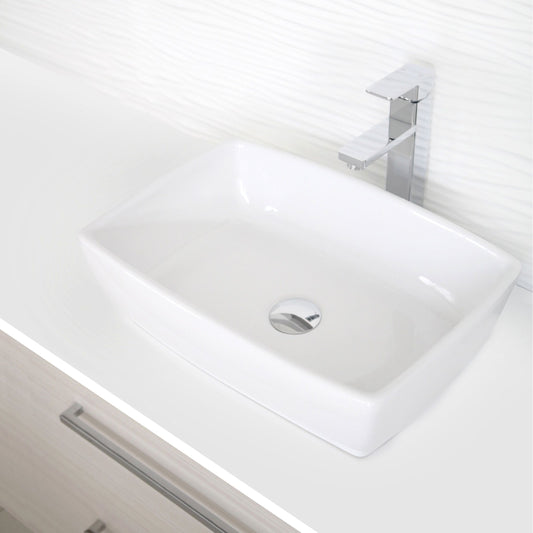 Porcelain Rectangular 19-inches TopMounted Vessel Bathroom Sink White