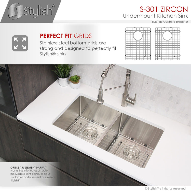 32 L x 18 W-inches Undermount Double Bowl 18G Stainless Steel Kitchen Sink with with Grids Strainers